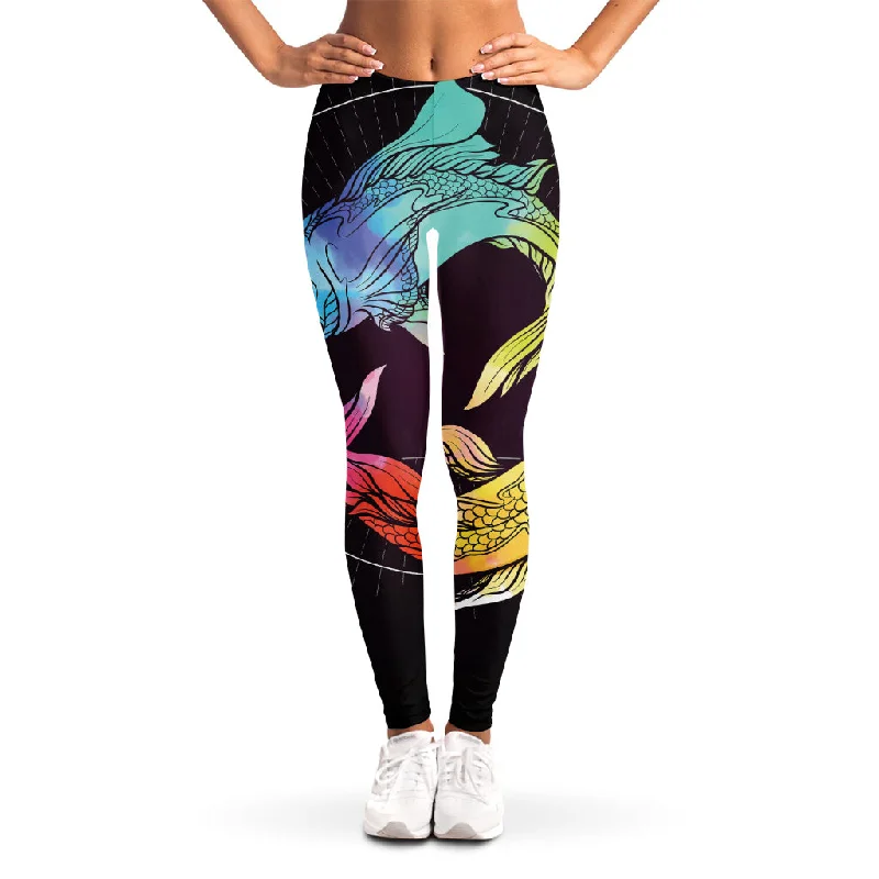 Colorful Pisces Sign Print Women's Leggings