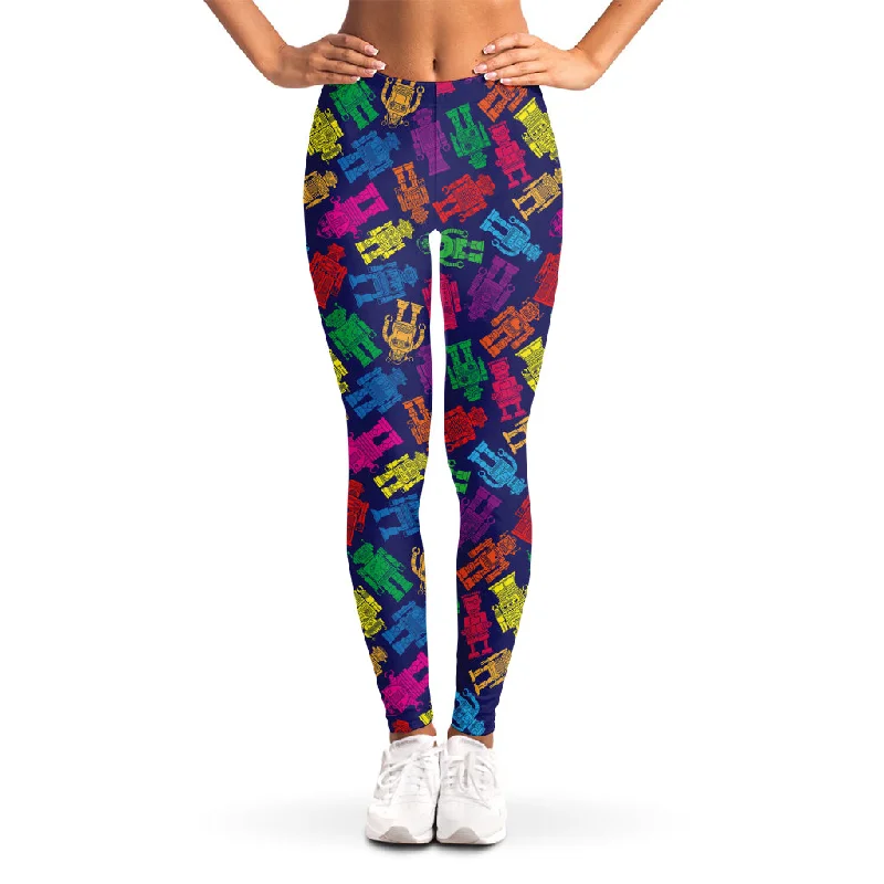 Colorful Robot Pattern Print Women's Leggings