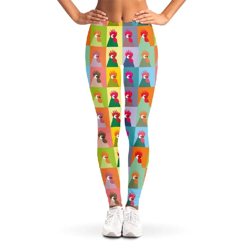 Colorful Rooster Pattern Print Women's Leggings