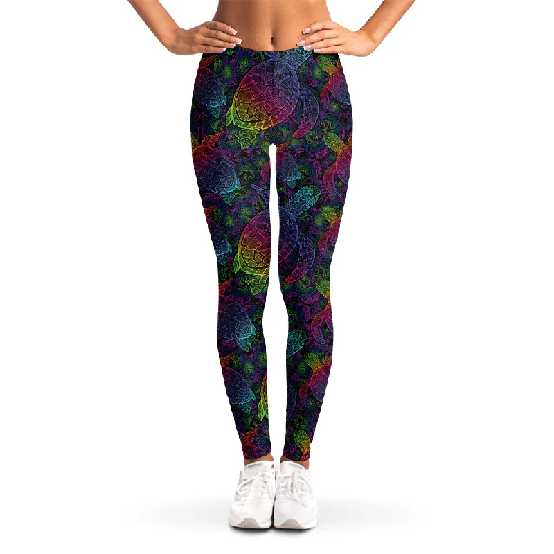 Colorful Sea Turtle Pattern Print Women's Leggings