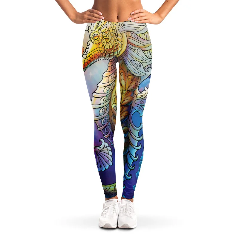 Colorful Seahorse Print Women's Leggings