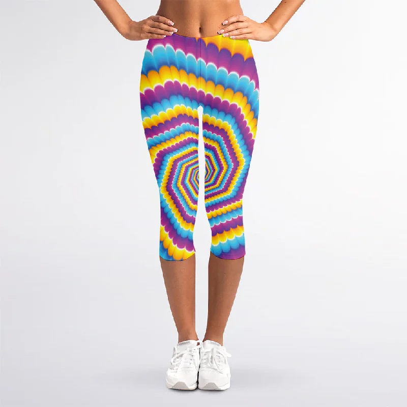 Colorful Spiral Illusion Print Women's Capri Leggings