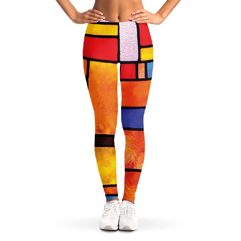 Colorful Stained Glass Mosaic Print Women's Leggings