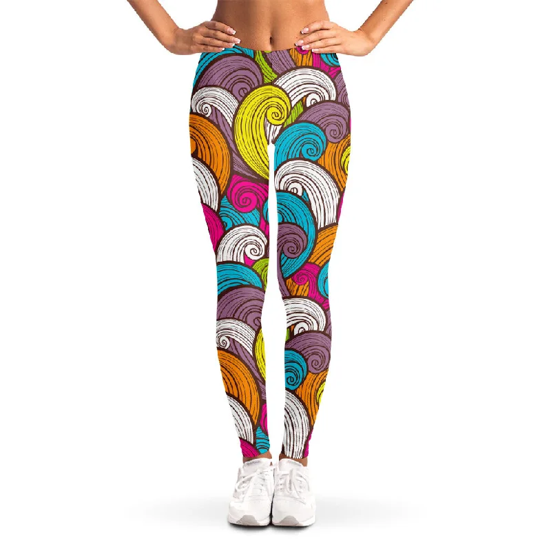 Stock Clearance Colorful Surfing Wave Pattern Print Women's Leggings