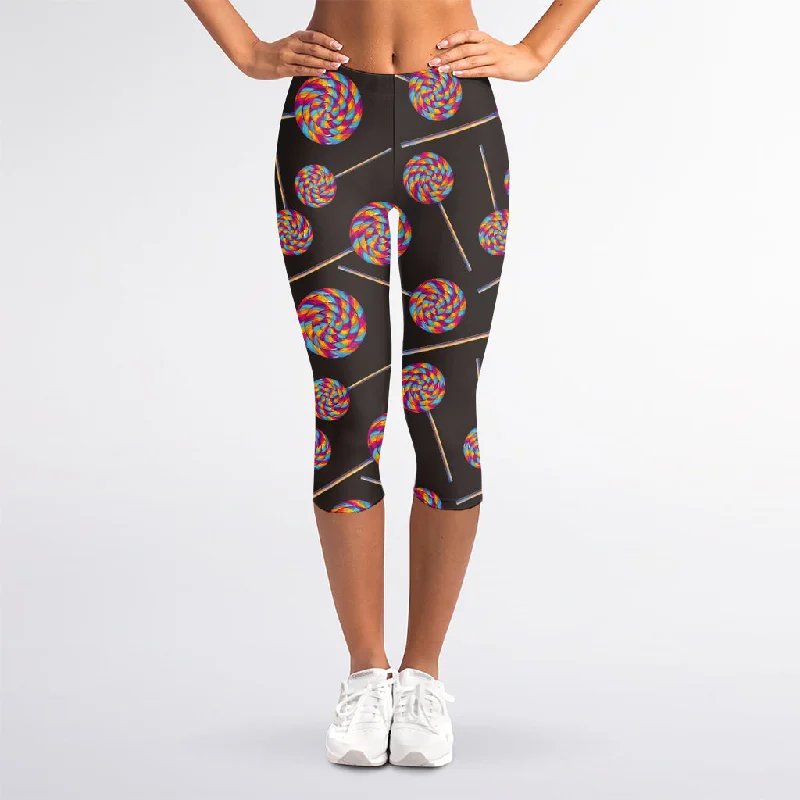 Colorful Swirl Lollipop Pattern Print Women's Capri Leggings