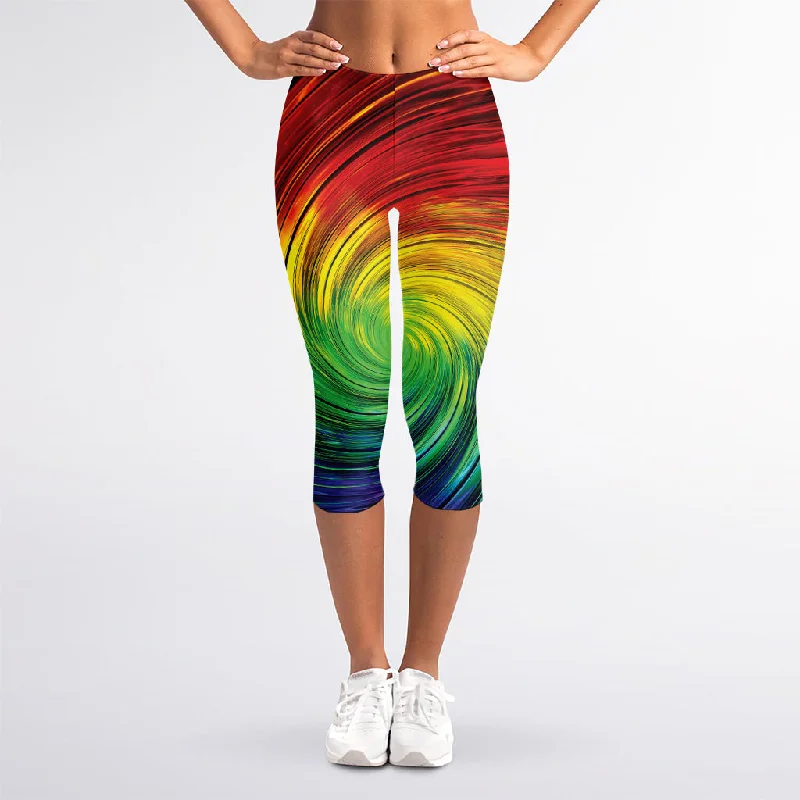 Colorful Swirl Print Women's Capri Leggings