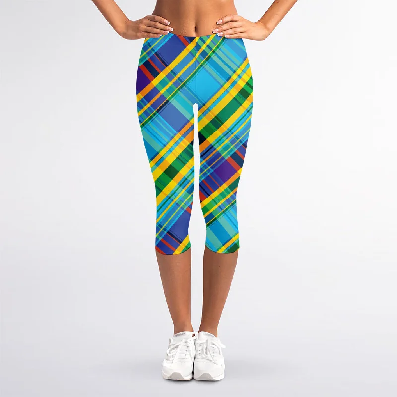 Colorful Tartan Pattern Print Women's Capri Leggings