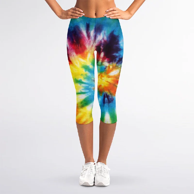 Colorful Tie Dye Print Women's Capri Leggings