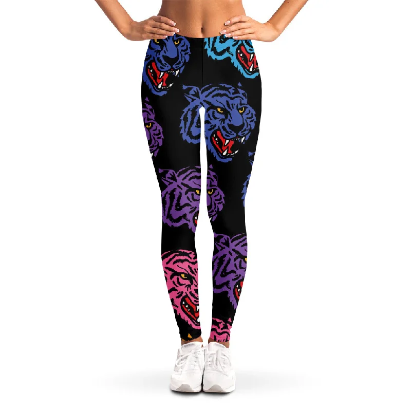 Colorful Tiger Head Pattern Print Women's Leggings