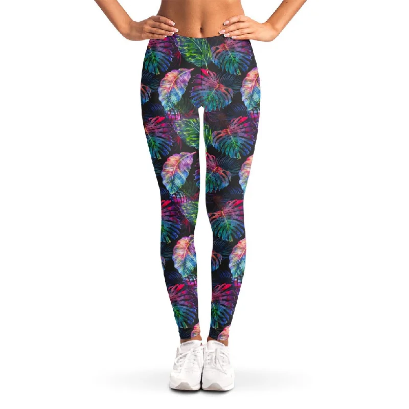 Special Discount Colorful Tropical Leaves Pattern Print Women's Leggings