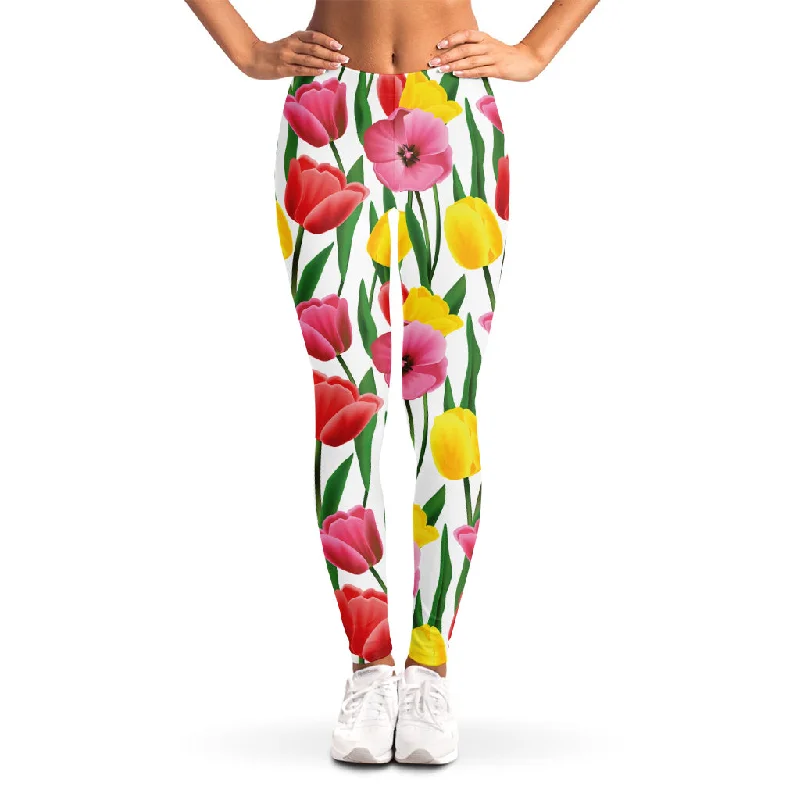 Colorful Tulip Pattern Print Women's Leggings