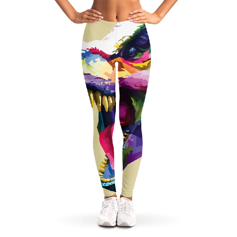 Colorful Tyrannosaurus Rex Print Women's Leggings