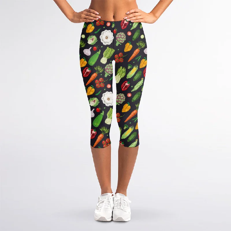 Colorful Vegetable Pattern Print Women's Capri Leggings