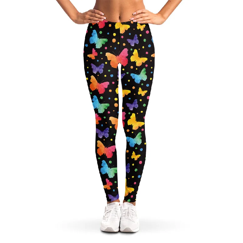 Colorful Watercolor Butterfly Print Women's Leggings