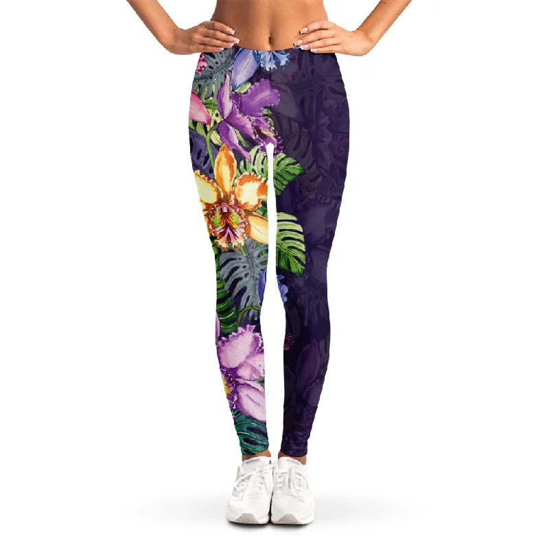 Colorful Watercolor Cattleya Print Women's Leggings