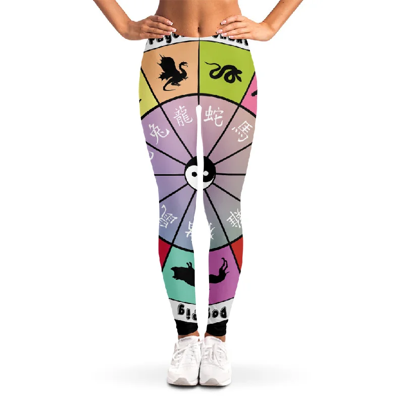 Colourful Chinese Zodiac Wheel Print Women's Leggings