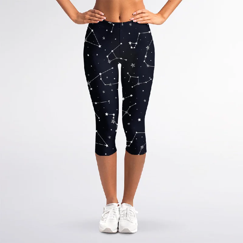 Constellation Stars Pattern Print Women's Capri Leggings