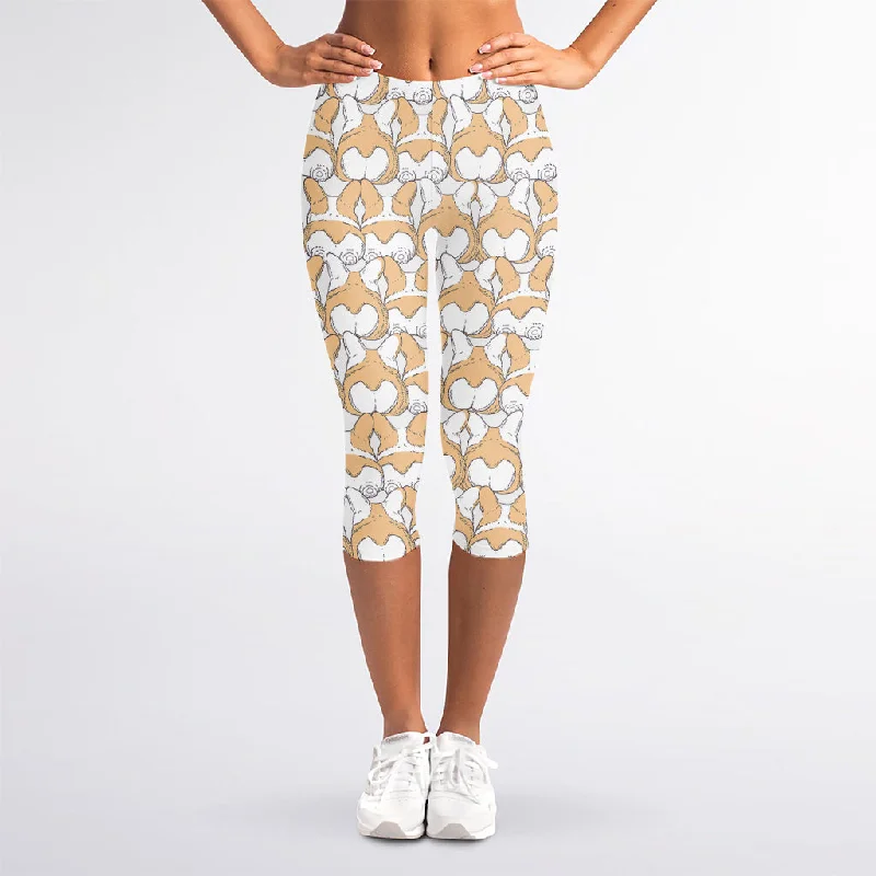 Corgi Butt Pattern Print Women's Capri Leggings