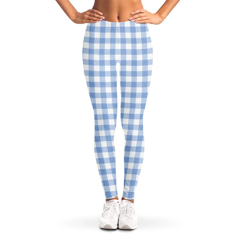 Cornflower Blue And White Gingham Print Women's Leggings