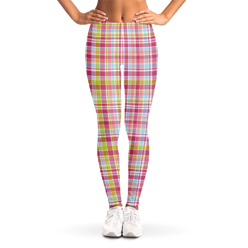 Cotton Candy Pastel Plaid Pattern Print Women's Leggings