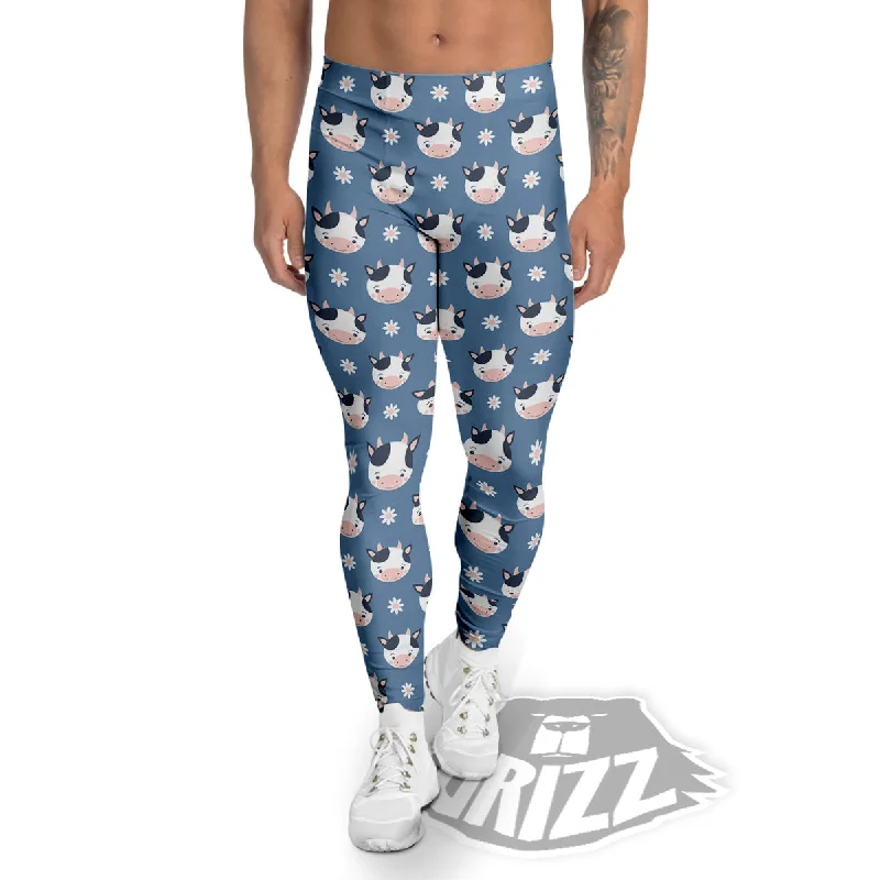 Exclusive Savings Cow Cute And Daisy Flower Print Pattern Men's Leggings