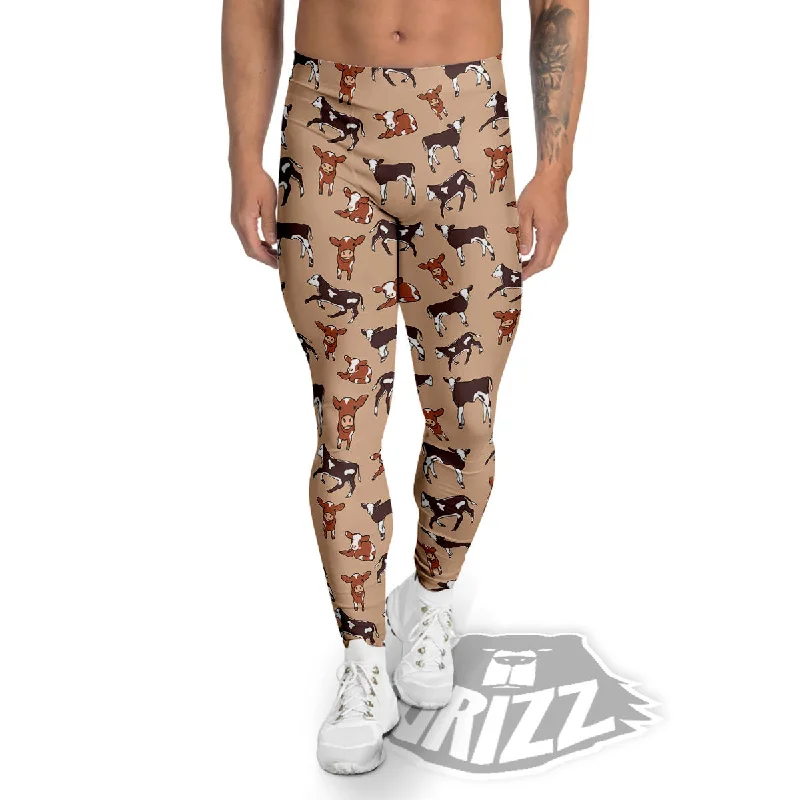 Don't Wait Cow Doodle Print Pattern Men's Leggings
