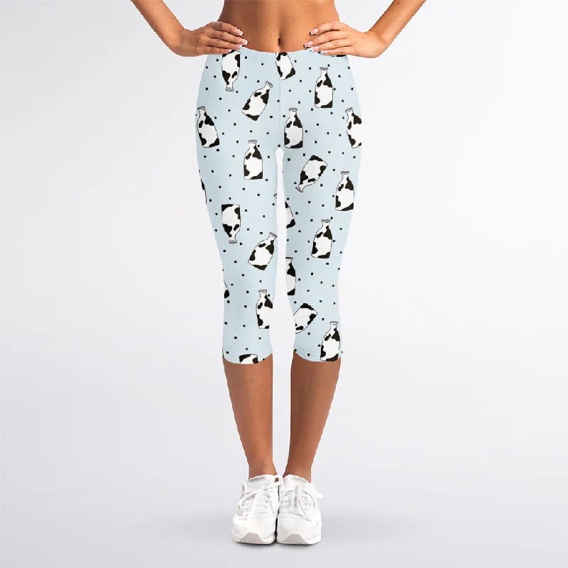 Cow Milk Bottle Pattern Print Women's Capri Leggings