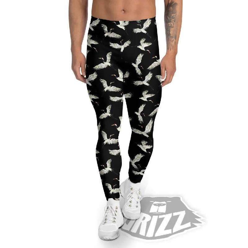 Deal Dash Crane Bird Flying Print Pattern Men's Leggings