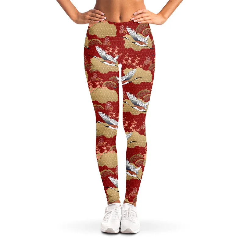 Crane Bird Kimono Pattern Print Women's Leggings