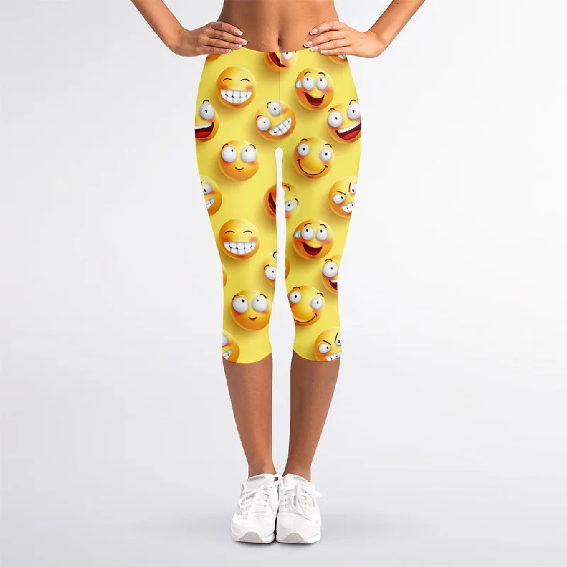 Crazy Emoji Pattern Print Women's Capri Leggings