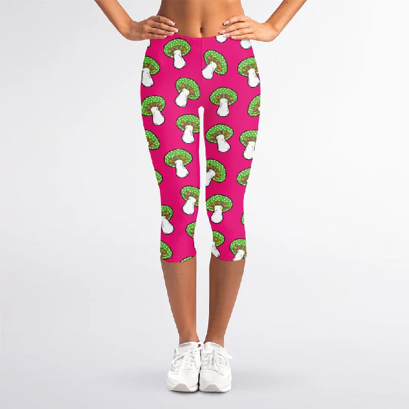 Crazy Mushroom Pattern Print Women's Capri Leggings