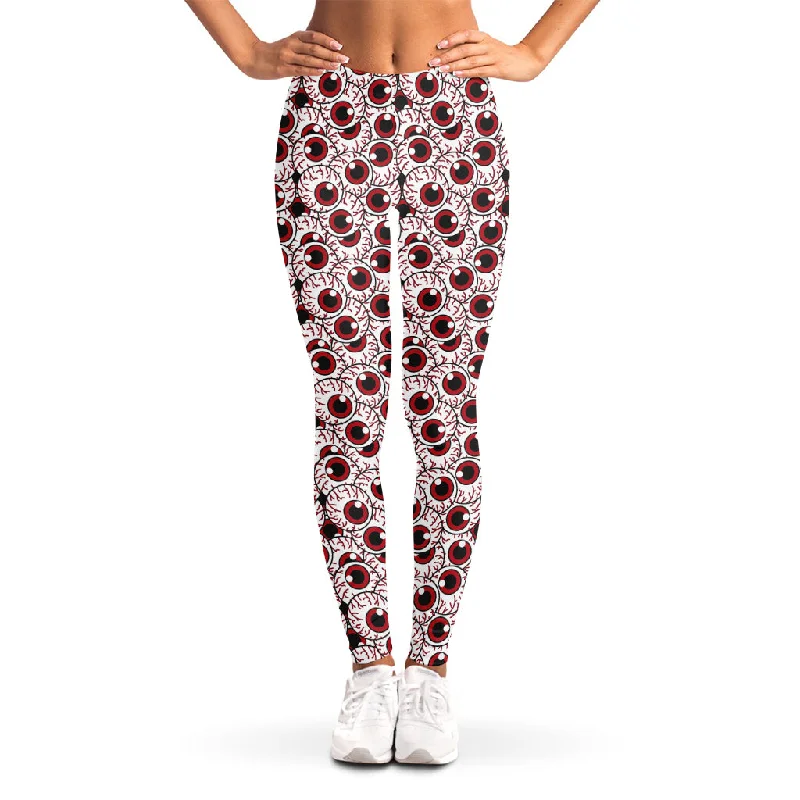 Creepy Red Eyeball Pattern Print Women's Leggings