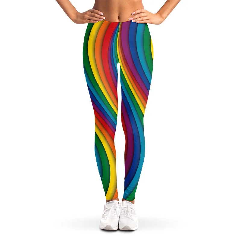 Curved Rainbow Pattern Print Women's Leggings