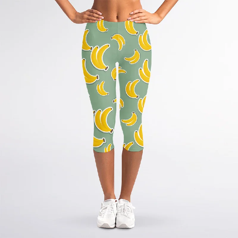 Cute Banana Pattern Print Women's Capri Leggings