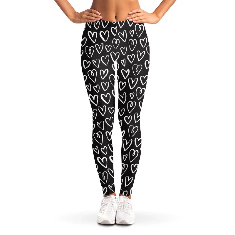 Cute Black And White Heart Pattern Print Women's Leggings