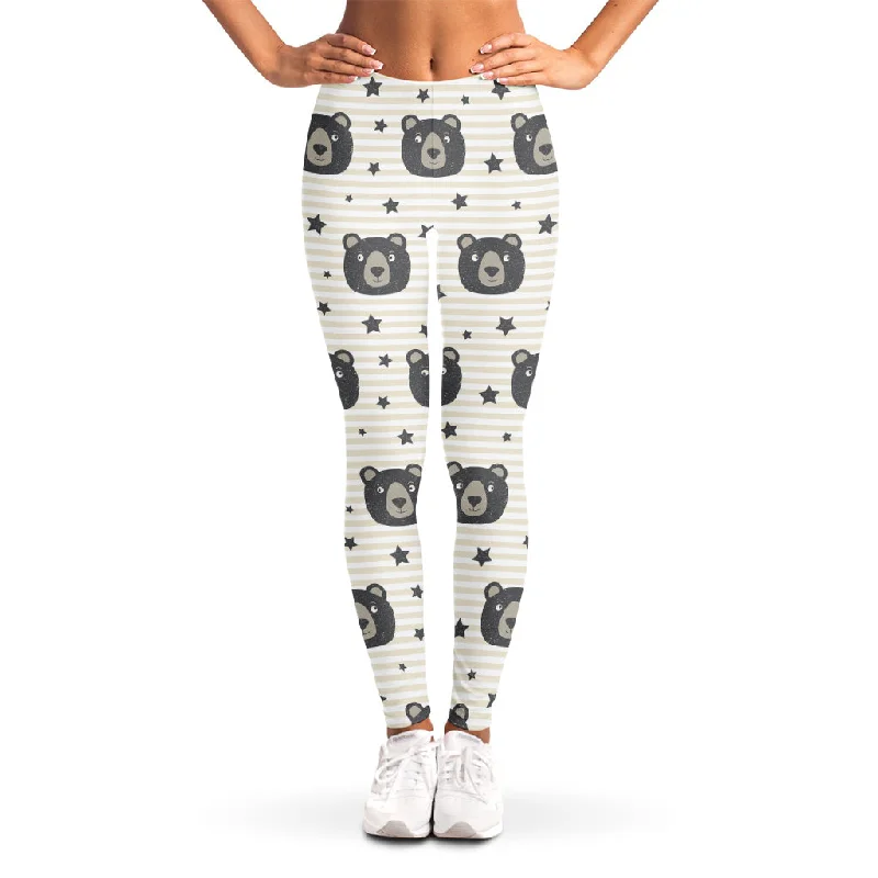 Cute Black Bear Pattern Print Women's Leggings