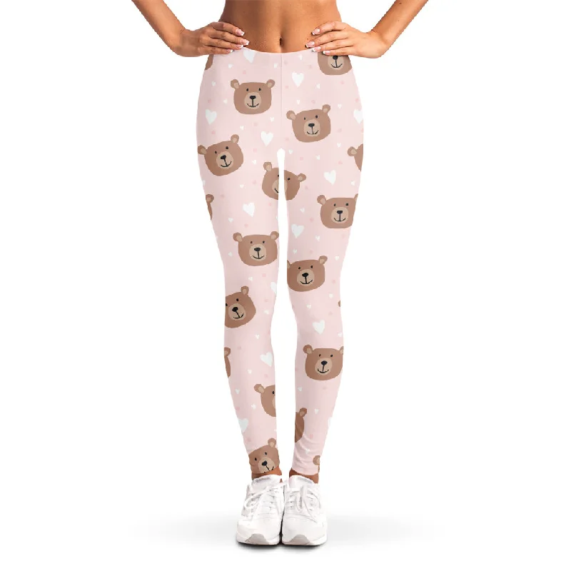 Cute Brown Bear Pattern Print Women's Leggings