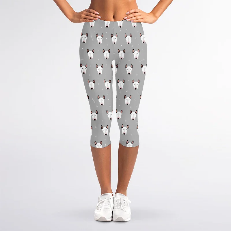 Cute Bull Terrier Faces Pattern Print Women's Capri Leggings