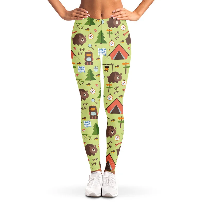 Cute Camping Pattern Print Women's Leggings