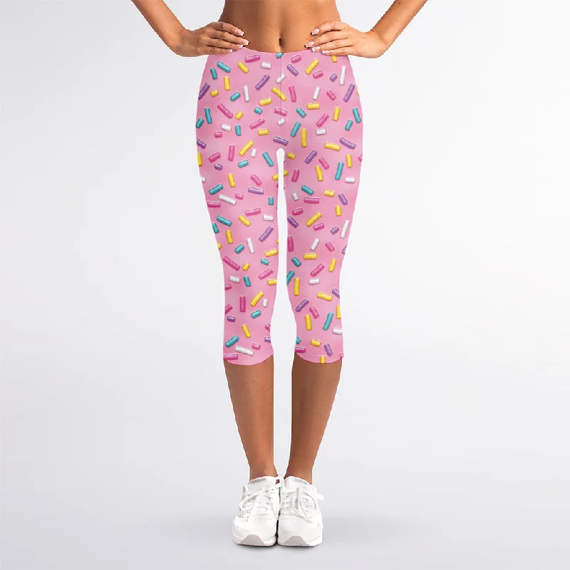 Cute Candy Pattern Print Women's Capri Leggings