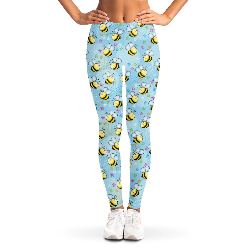 Cute Cartoon Bee Pattern Print Women's Leggings