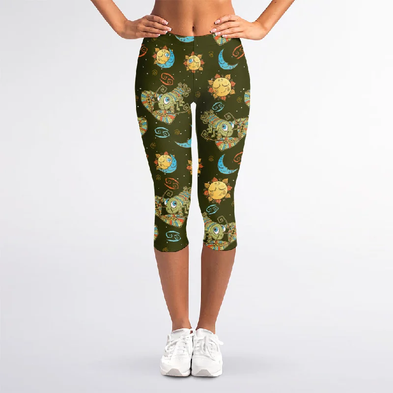 Cute Cartoon Cancer Pattern Print Women's Capri Leggings