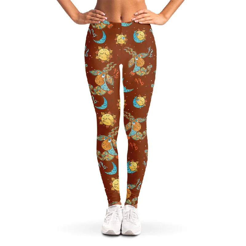 Cute Cartoon Capricorn Pattern Print Women's Leggings