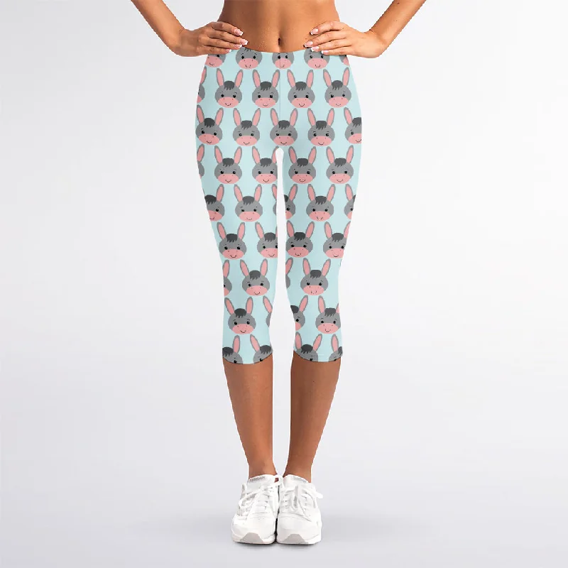 Cute Cartoon Donkey Pattern Print Women's Capri Leggings