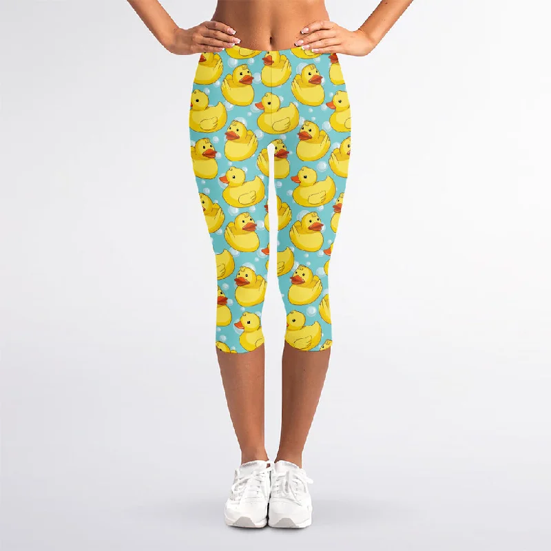 Cute Cartoon Duck Pattern Print Women's Capri Leggings