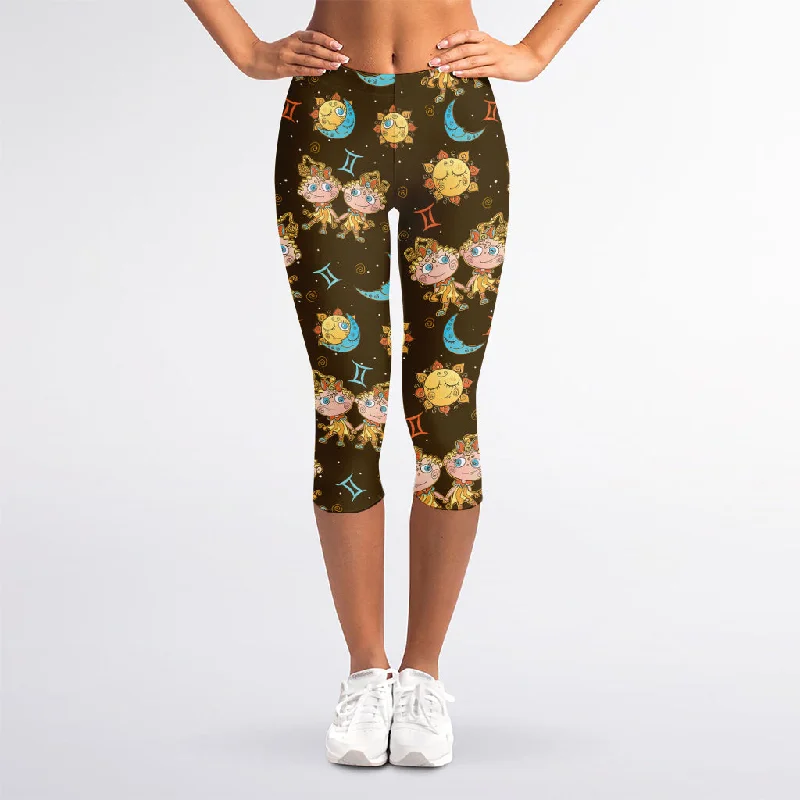 Cute Cartoon Gemini Pattern Print Women's Capri Leggings