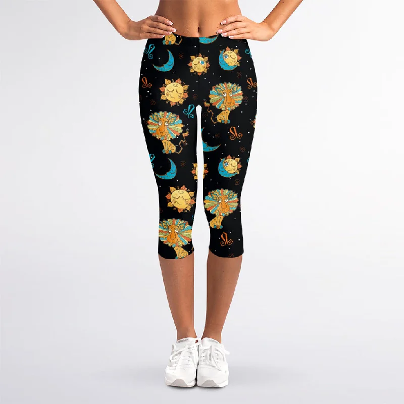 Cute Cartoon Leo Pattern Print Women's Capri Leggings