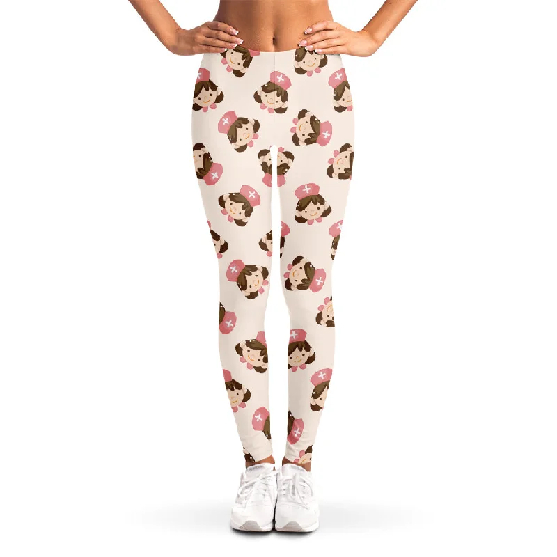 Cute Cartoon Nurse Pattern Print Women's Leggings