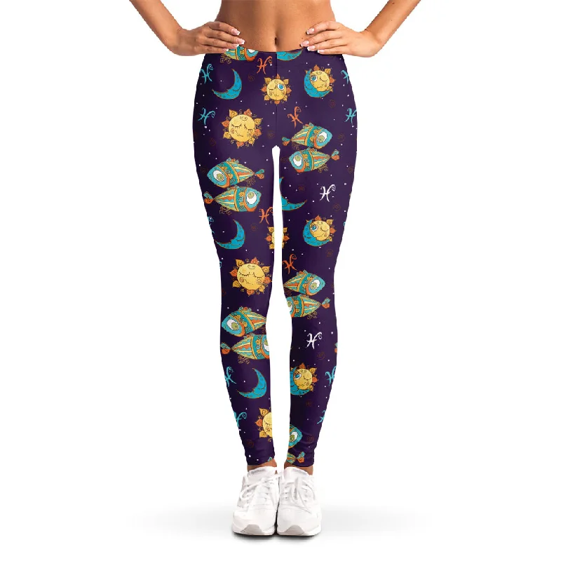 Cute Cartoon Pisces Pattern Print Women's Leggings