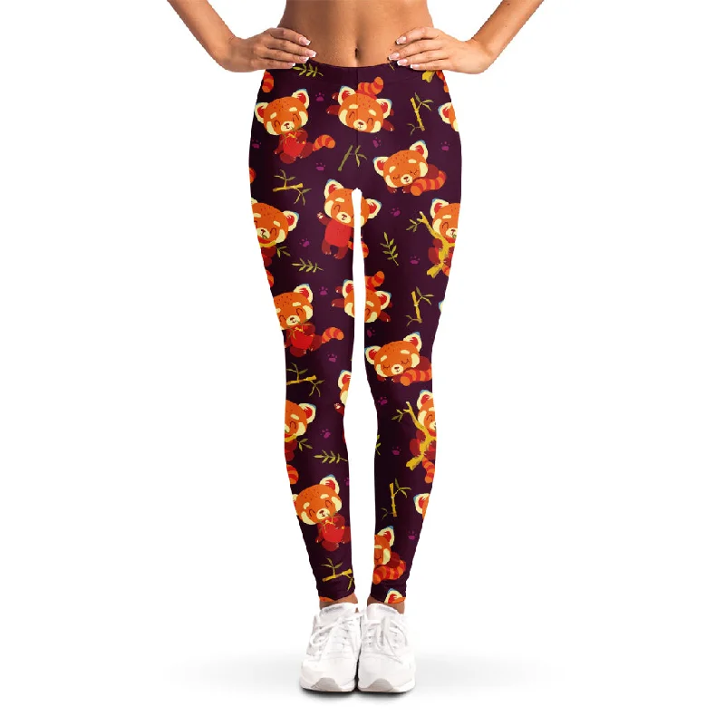 Cute Cartoon Red Panda Pattern Print Women's Leggings